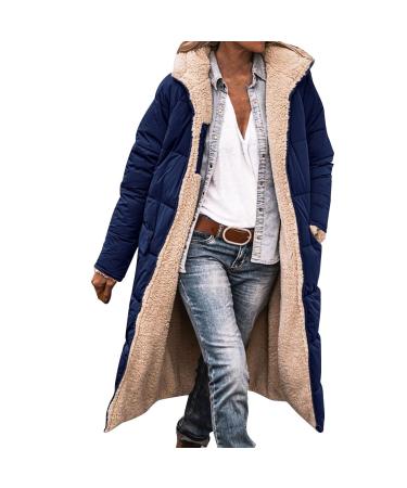 Hanxiulin fleece plush jacket fluffy warm zipper wool jacket ladies hoodie hooded sweater basic hooded jacket ladies coat elegant oversized bladder bladder jacket winter warm trench coat l marine