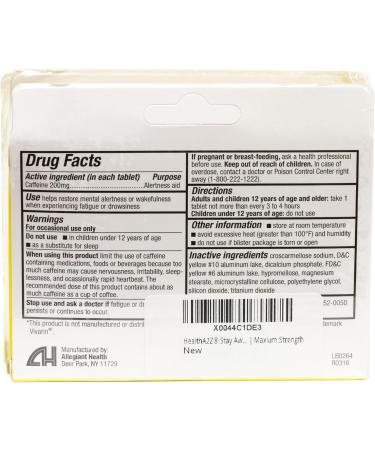 HealthA2Z Stay Awake - 200mg Caffeine Alertness Aid | Maximum Strength | 48 Tablets | 3 Packs of 16 | International Shipping Available - Buy Online on GoSupps.com