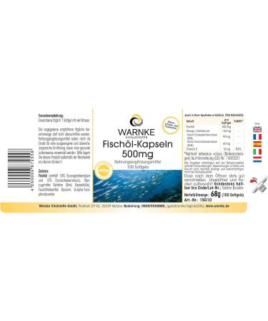 Fish Oil Capsules 500mg EPA & DHA - 100 Softgels by Warnke Vitalstoffe - Buy Online on GoSupps.com