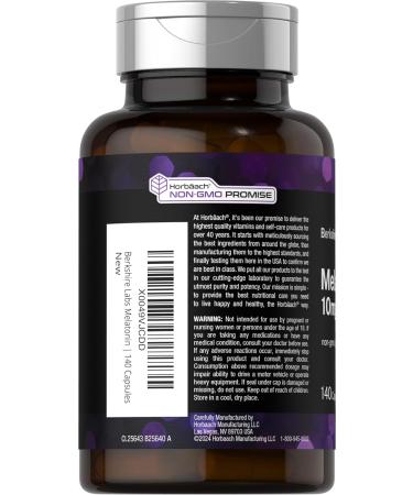 Horb ach Berkshire Labs Melatonin 10mg | 140 Quick Release Capsules | Extra Strength Formula | Non-GMO Gluten Free Supplement - Buy Online on GoSupps.com