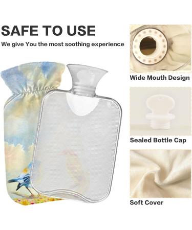 NAANLE Hot Water Bottle with Cover - Watercolor Birds 1L for Pain Relief & Heat Therapy - Transparent Design for Back Hand & Feet - Buy Online on GoSupps.com