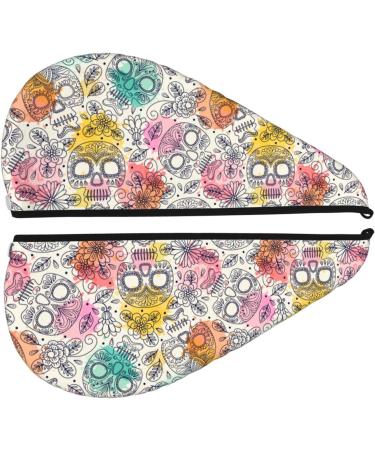 Hair Towel Wrap with Button - Quick Drying Towel Turban (Skull & Flowers) - Perfect for All Hair Types - Buy Online on GoSupps.com