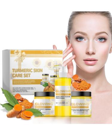 Turmeric Skincare Set - Glow Skincare Set Turmeric Glow Face Wash Face Cream and Turmeric Glow Scrub Skin Firming Natural Exfoliation Hydration