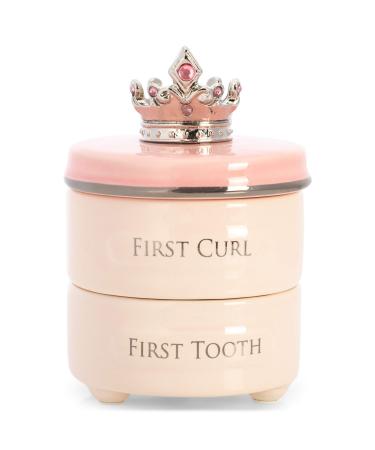 DEMDACO First Tooth and Curl Pink Ceramic Stoneware Children's Stackable Keepsake Box, 1 Count (Pack of 1)