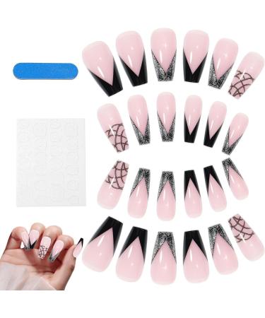 2 Pcs Long Fake Nails with Glue | Press On Nails Kit | 24Pcs False Nails with Designs Medium Length Women Girls Fake Nails with Nail Glue and Nail File Manicure Tools 2 Pcs Jp0474-08 - Buy Online on GoSupps.com