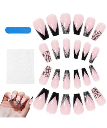 2 Long Press On Nails - Wearable False Nails | 24 Finger Nails Press On for Women Middle Length with Nail Glue and Nail File Halloween Manicure 2 Pcs Jp0474-08