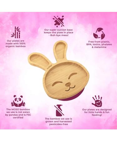 Nohla Baby Weaning Suction Plate - Billie the Bunny - Cherry - 100% Bamboo & FDA Silicone - Spill-Proof Base - BPA-Free - Ideal for 6 Months - Buy Online on GoSupps.com