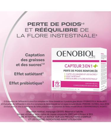OENOBIOL - Medical Device - Slimming - 3 in 1+ Sensor - Captures Fat and Sugars(1)(2) - Satietating Effect(2) - Rebalances the Intestinal Flora(3) - 1 Box of 60 Capsules - Buy Online on GoSupps.com