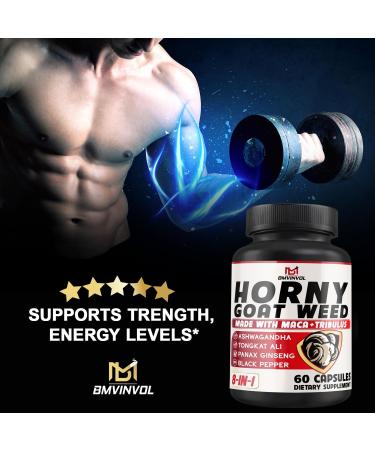 BMVINVOL Horny Goat Weed Capsules with Panax Ginseng Tribulus Ashwagandha Maca Tongkat Ali Nettle Black Pepper - 60 Capsules - Buy Online on GoSupps.com