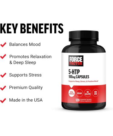 Buy FORCE FACTOR 5HTP Sleep Aid & Mood Support - Extra Strength Natural Sleep Supplement Vegan & Non-GMO 120 Capsules - International Shipping Available - Buy Online on GoSupps.com