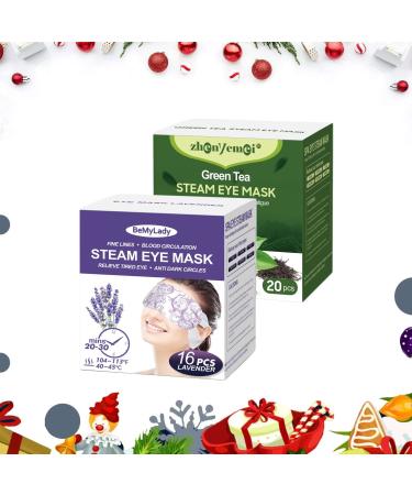 16PCS Lavender Steam Eye Mask and 20 Packs Green Tea Steam Eye Mask for Relaxation and Eye Strain