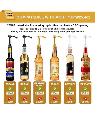 6 Pack Syrup Pump Coffee Syrup Pump Fits Most 25.4 Oz/750ml Bottles Compatible with Torani DaVinci Matteo's Jordans Skinny Syrups Bottles Ideal for Home and Coffee Bar No Dripping - Buy Online on GoSupps.com