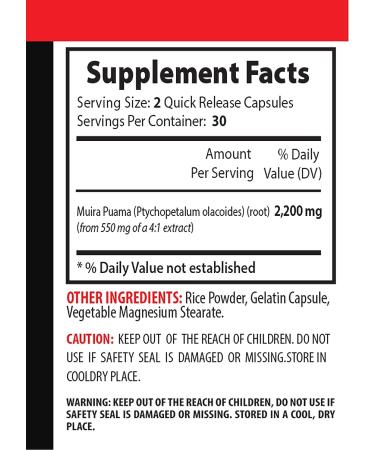 Muira Puama Energy Supplements for Men - 180 Capsules - Energy Boost with Puama Bark Extract - Buy Online on GoSupps.com