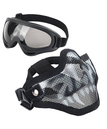 LAOSGE Airsoft Mask,Mesh Half Face Skull Set with Goggles(1 Pack BBS Included,80 PCS)
