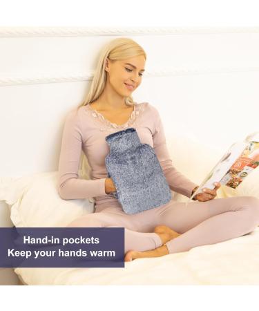 OWOZOI Hand-in Pocket Hot Water Bottle 2L Large Capacity with Soft Furry Cover - Pain Relief and Hand Warmer for Women, Children, and Elderly - Navy - Buy Online on GoSupps.com