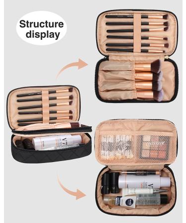 Relavel Small Makeup Bag for Women | 2 Layer Travel Organizer Handbag Purse Pouch | Makeup Brush Holder | Waterproof Nylon | Durable Zipper - Black - Buy Online on GoSupps.com