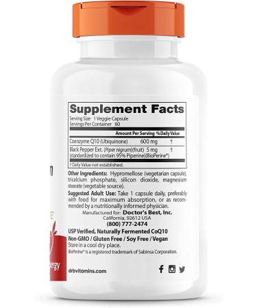 Doctor's Best High Absorption CoQ10 600 mg with BioPerine - 60 Veggie Caps for Enhanced Heart Health - Buy Online on GoSupps.com