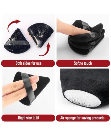 Hiyotec Triangle Makeup Puff Set - 2 Soft Velour Powder Puffs with Case for Setting Powder & Foundation - Black - Buy Online on GoSupps.com