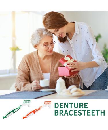 Tacino 2-Piece Prosthetic Toothbrush Set | Ergonomic Double Cleaning Brushes for Prostheses - Orange & Green - Buy Online on GoSupps.com