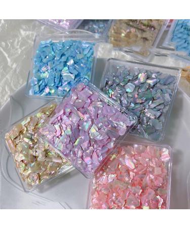 Irregular Abalone Shell Slices 6 Colors Natural Shell Nail Art Flakes 3D Colorful Nail Manicure DIY Nail Decorations Symphony White - Buy Online on GoSupps.com