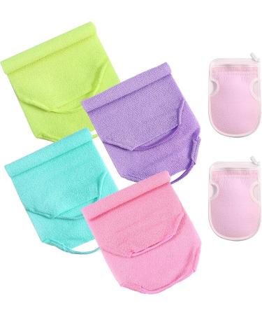 6Pc Exfoliating Back Scrubber Set with Handles - Body Exfoliator Washers & Bath Gloves for Skin Cleansing and Massage - Men and Women - Buy Online on GoSupps.com