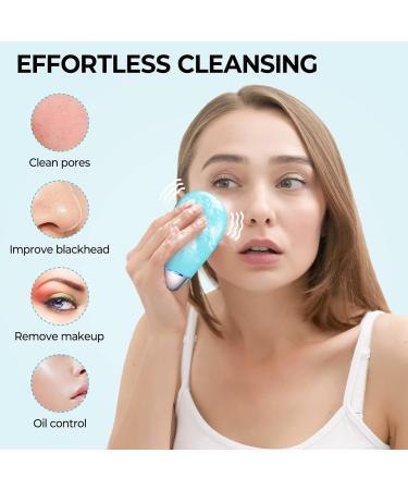Face Cleansing Brush Mini Silicone Face Scrubber Ipx7 Waterproof Rechargeable for Deep Cleansing Exfoliating and Vibrating Massaging (Blue) - Buy Online on GoSupps.com
