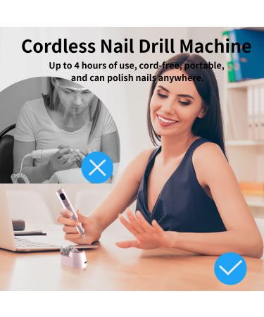 Cordless Electric Nail Drill- Portable Rechargeable Efile Machine with Bits and Bands for Manicure & Pedicure - Pink - Buy Online on GoSupps.com