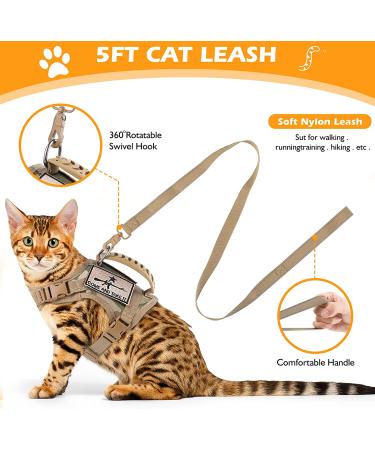 SALFSE Tactical Large Cat Harness & Leash Set with Molle Patches - Adjustable, Escape Proof, Easy Control - Beige - Buy Online on GoSupps.com