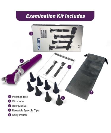 Scian Otoscope Kit - LED Light Ear Scope 3X Magnification with 4 Speculum Tips - Mini Pocket Diagnostic Ear Care Tool for Kids, Adults, Pets - Purple - Buy Online on GoSupps.com