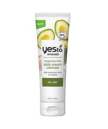 Yes To Avocado Fragrance Free Daily Cream Cleanser, Hydrating Face Wash That Removes Makeup & Impurities Leaving Skin Moisturized With Hyaluronic Acid & Glycerin, Natural Vegan & Cruelty Free, 4 Fl Oz