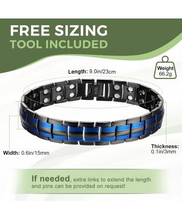 MagEnergy Titanium Steel Magnetic Bracelet for Men | Double Row Ultra Strength Magnets | Adjustable Links Removal Tool | Jewelry Gift Box | Two Blue Line Design - Buy Online on GoSupps.com