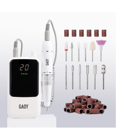 GAOY Rechargeable Cordless Nail Drill for Beginners Electric Nail File with 12 Nail Drill Bits and Sanding Band Set for Acrylic and Gel Nails White