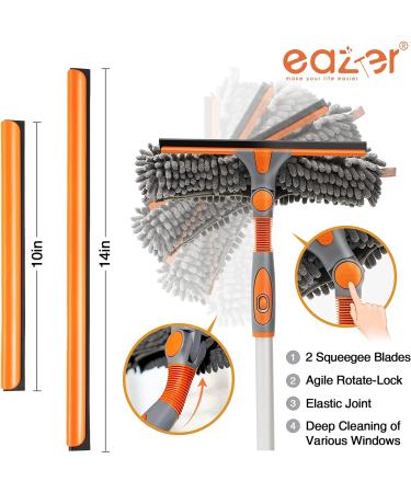 Eazer 2-in-1 Rotatable Squeegee Window Cleaner Kit with Extension Pole | Telescopic Window Washing Equipment for Indoor/Outdoor Cleaning - 4 Gray Pads - Buy Online on GoSupps.com
