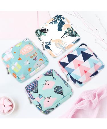 Sanitary Napkin Storage Bag, Color You Portable Period Bag for Women Teen Girls Menstrual Cup Pouch Nursing Pad Holder (Geometric Figures+Clouds+Leaves+Hot Air Balloon)