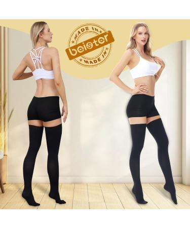 Beister 15-20 mmHg Compression Stockings for Men & Women | Dot Silicone Band Thigh High Graduated Support for Varicose Veins & DVT | Black 3X-Large - Buy Online on GoSupps.com