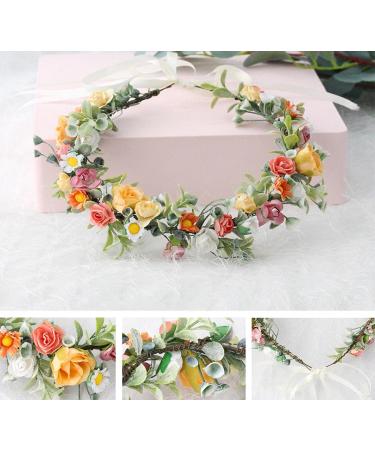 Xinyanmy Floral Crown Headband Flower Garland Hair Garland Hair Wreath Hair Band Flower Halo Floral Headpiece with Ribbon for Women Girls for Wedding Parties - Buy Online on GoSupps.com