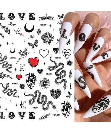 Dark Skull Heart Cupid Angel Lips Ghost Nail Art Stickers - 3D Self Adhesive Decals for Acrylic Nails (6 Sheets) - Buy Online on GoSupps.com