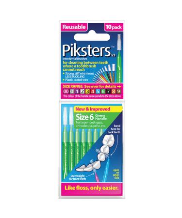 Piksters Interdental Brushes Size 6 Green Handle Green (Size 6) 10 Count (Pack of 1)