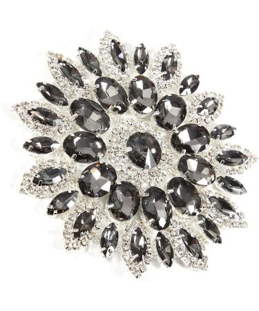 Crystal Glass Rhinestones Decoration Crystal Rhinestones Chain Crystal Flower Buttons Brooches for Clothes Shoe Bag(Gray Silver Base) - Buy Online on GoSupps.com