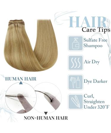 Runatur Real Hair Extensions - 55cm Gold Blonde Highlights 7PC Clip-In Seamless 120g #16P24 - Premium Quality for Effortless Style - Buy Online on GoSupps.com