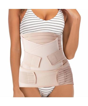 Funcy Postpartum Belly Band 3 in 1 Post Csection Pregnancy Support Recovery Wrap Belly Abdominal Binder Compression Belt for Women (One Size Beige) One Size Beige