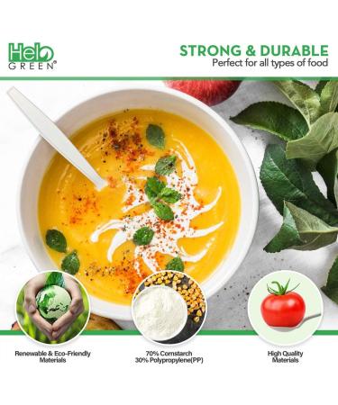 HeloGreen Eco-Friendly 6 Cornstarch Soup Spoons - 50 Pack | Heavy Duty Disposable Alternative to Plastic Utensils | Ivory Color - Buy Online on GoSupps.com
