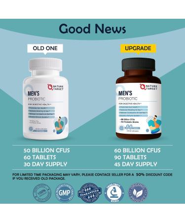 Men's Probiotic Supplement - 60B CFUs, 14 Strains, Dr. Formulated for Digestive & Immune Health (90 Tablets) - Buy Online on GoSupps.com