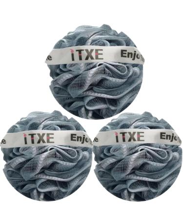 iTXE Premium Loofah Bath Sponge Luffa Shower Scrubber Body Wash Pouf Loofa Exfoliating Essential Cleanse Copious Lather for Women and Men All Kinds of Skin Types(Set of 3  Grey) Grey Grey Grey 3 Count (Pack of 1)