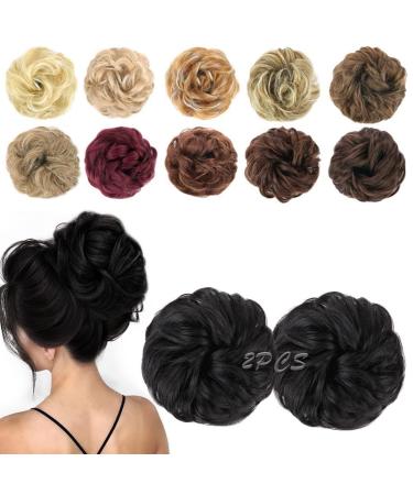 MORICA 2PCS Messy Hair Bun Extensions Curly Wavy Messy Synthetic Chignon Hairpiece Scrunchie Scrunchy Updo Hairpiece for Women. 1B