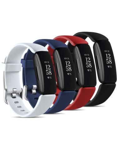 Maledan Compatible with Fitbit Inspire 2 Bands Pack 4 for Men Women, Waterproof Silicone Band Adjustable Sport Strap Accessory for Inspire 2, Small Black/Blue/White/Red Small(5.5"-7.9") Black/Blue/White/Red