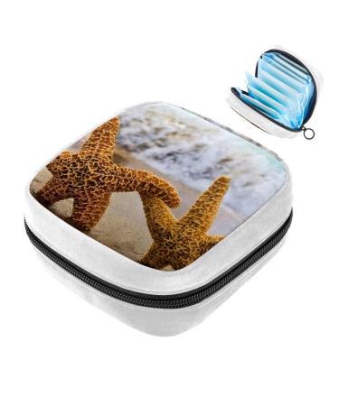 GIAPB Sanitary Napkin Storage Bag Period Bag Tampon Bag Makeup Bag Pad Pouch Starfish Beach Landscape Color3554