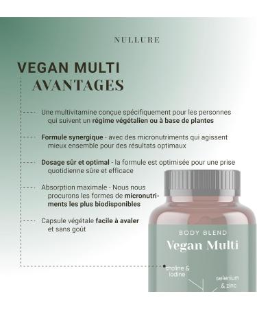 Nullure Vegan Multivitamin Food Supplement | Mineral Vitamins and Supplements for Vegan and Vegetarian Diets | Vit B12 + Vit D3 K2 Vegan + Iron + Iodine + Zinc | 4 Months - Buy Online on GoSupps.com