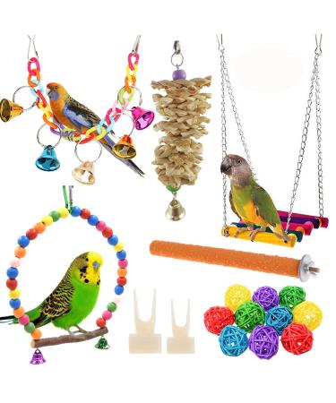 Anteer 12 Packs Bird Parrot Swing Chewing Toys - Hanging Bell Birds Cage Toys Suitable for Small Parakeets, Cockatiel, Conures,Finches,Budgie,Macaws, Parrots, Love Birds