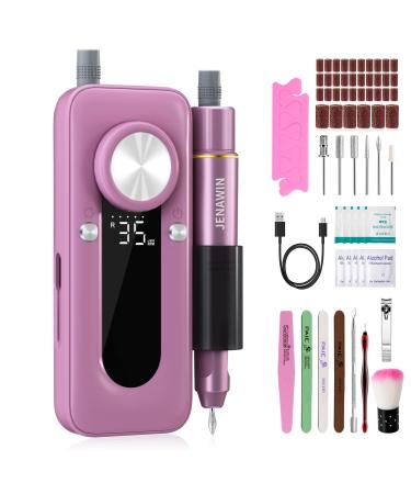 Jenawin Professional Electric Nail Drill Machine 35000 RPM, 4000mAh Rechargeable Electric Nail File, Cordless Portable Nail Drill Kits for Acrylic Nails, Polishing, Home Salon Manicure Tools 64 PCS